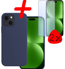 BASEY. BASEY. iPhone 15 Plus Hoesje Siliconen Met 2x Screenprotector - Donkerblauw