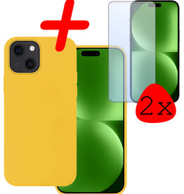 BASEY. BASEY. iPhone 15 Plus Hoesje Siliconen Met 2x Screenprotector - Geel