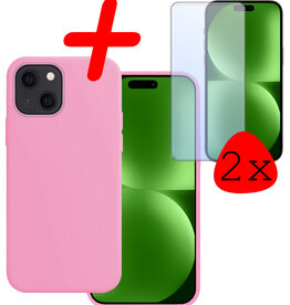 BASEY. BASEY. iPhone 15 Plus Hoesje Siliconen Met 2x Screenprotector - Lichtroze