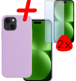 BASEY. BASEY. iPhone 15 Plus Hoesje Siliconen Met 2x Screenprotector - Lila