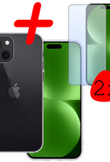 BASEY. Hoes Geschikt voor iPhone 15 Plus Hoesje Siliconen Back Cover Case Met 2x Screenprotector - Hoesje Geschikt voor iPhone 15 Plus Hoes Cover Hoesje - Transparant