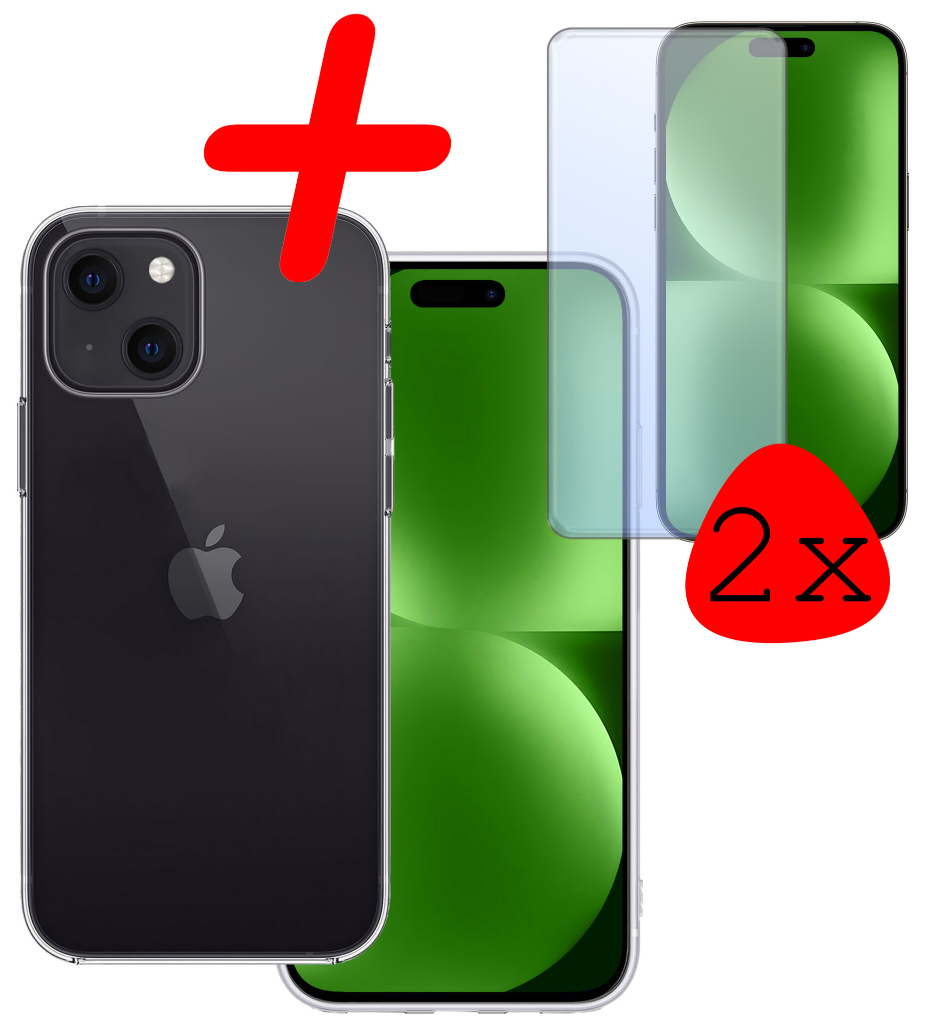 BASEY. Hoes Geschikt voor iPhone 15 Plus Hoesje Siliconen Back Cover Case Met 2x Screenprotector - Hoesje Geschikt voor iPhone 15 Plus Hoes Cover Hoesje - Transparant