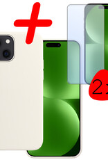 BASEY. Hoes Geschikt voor iPhone 15 Plus Hoesje Siliconen Back Cover Case Met 2x Screenprotector - Hoesje Geschikt voor iPhone 15 Plus Hoes Cover Hoesje - Wit