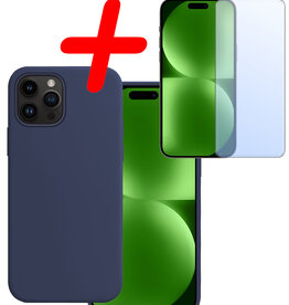 BASEY. BASEY. iPhone 15 Pro Hoesje Siliconen Met Screenprotector - Donkerblauw