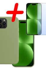BASEY. Hoes Geschikt voor iPhone 15 Pro Hoesje Siliconen Back Cover Case Met Screenprotector - Hoesje Geschikt voor iPhone 15 Pro Hoes Cover Hoesje - Groen