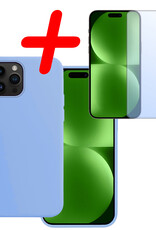 BASEY. Hoes Geschikt voor iPhone 15 Pro Hoesje Siliconen Back Cover Case Met Screenprotector - Hoesje Geschikt voor iPhone 15 Pro Hoes Cover Hoesje - Lichtblauw