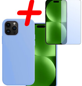 BASEY. BASEY. iPhone 15 Pro Hoesje Siliconen Met Screenprotector - Lichtblauwe