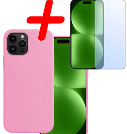 BASEY. BASEY. iPhone 15 Pro Hoesje Siliconen Met Screenprotector - Lichtroze