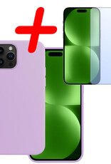 BASEY. Hoes Geschikt voor iPhone 15 Pro Hoesje Siliconen Back Cover Case Met Screenprotector - Hoesje Geschikt voor iPhone 15 Pro Hoes Cover Hoesje - Lila