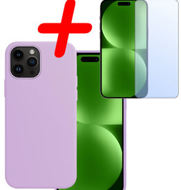 BASEY. BASEY. iPhone 15 Pro Hoesje Siliconen Met Screenprotector - Lila