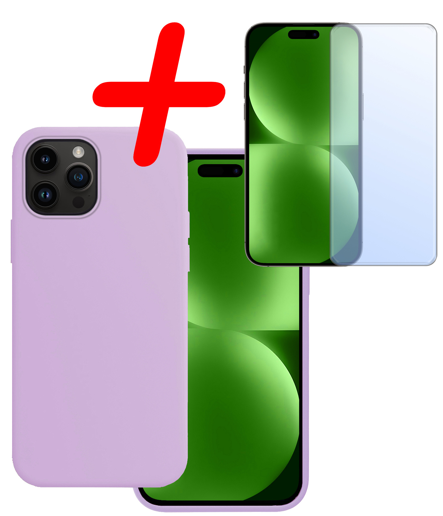 BASEY. Hoes Geschikt voor iPhone 15 Pro Hoesje Siliconen Back Cover Case Met Screenprotector - Hoesje Geschikt voor iPhone 15 Pro Hoes Cover Hoesje - Lila