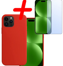 BASEY. BASEY. iPhone 15 Pro Hoesje Siliconen Met Screenprotector - Rood