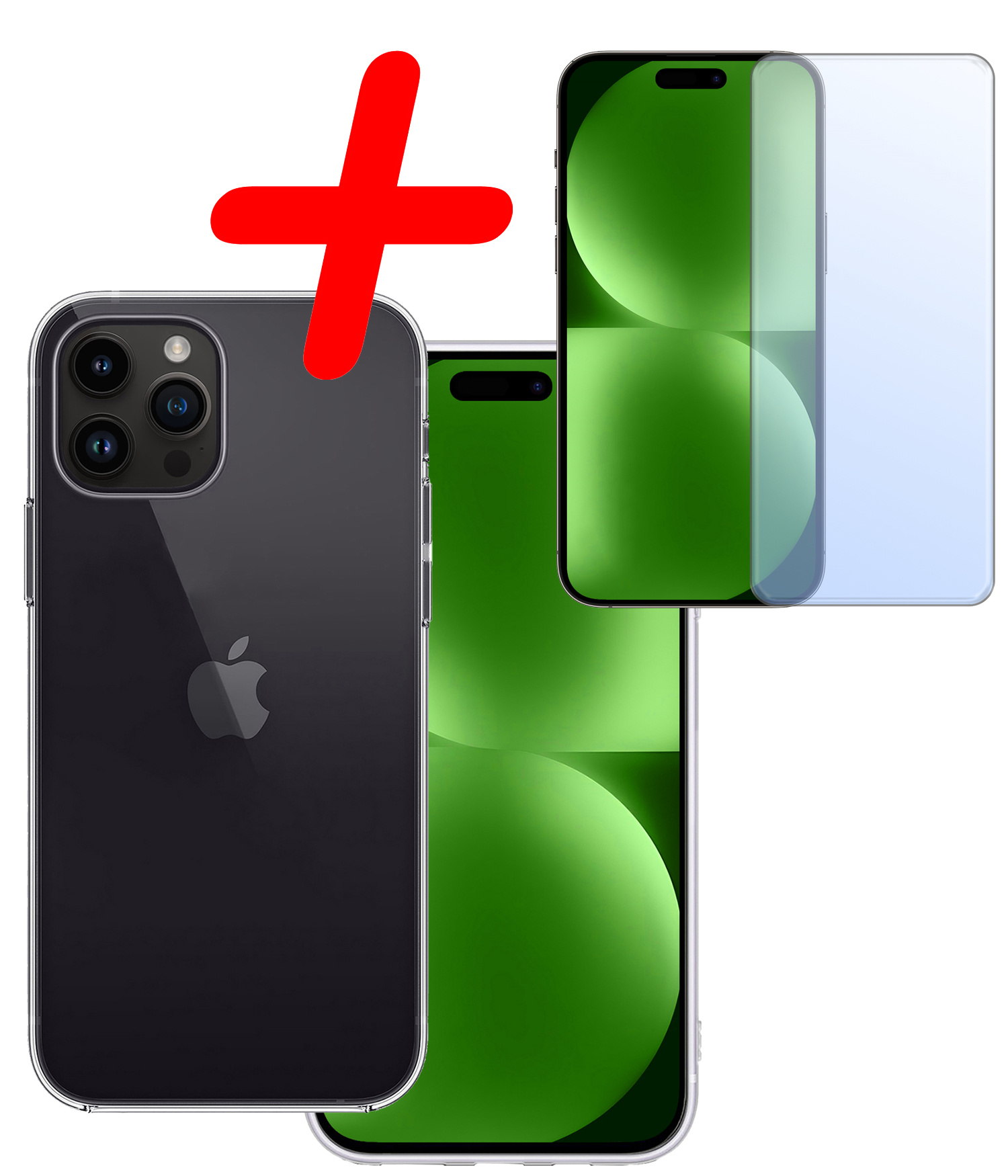 BASEY. Hoes Geschikt voor iPhone 15 Pro Hoesje Siliconen Back Cover Case Met Screenprotector - Hoesje Geschikt voor iPhone 15 Pro Hoes Cover Hoesje - Transparant