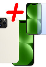 BASEY. Hoes Geschikt voor iPhone 15 Pro Hoesje Siliconen Back Cover Case Met Screenprotector - Hoesje Geschikt voor iPhone 15 Pro Hoes Cover Hoesje - Wit