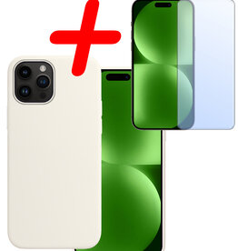 BASEY. BASEY. iPhone 15 Pro Hoesje Siliconen Met Screenprotector - Wit