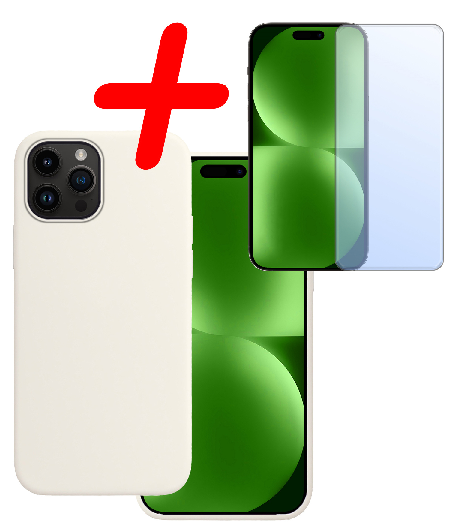 BASEY. Hoes Geschikt voor iPhone 15 Pro Hoesje Siliconen Back Cover Case Met Screenprotector - Hoesje Geschikt voor iPhone 15 Pro Hoes Cover Hoesje - Wit