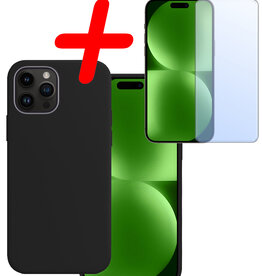 BASEY. BASEY. iPhone 15 Pro Hoesje Siliconen Met Screenprotector - Zwart