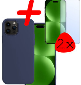 BASEY. BASEY. iPhone 15 Pro Hoesje Siliconen Met 2x Screenprotector - Donkerblauw