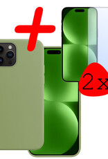 BASEY. Hoes Geschikt voor iPhone 15 Pro Hoesje Siliconen Back Cover Case Met 2x Screenprotector - Hoesje Geschikt voor iPhone 15 Pro Hoes Cover Hoesje - Groen