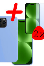 BASEY. Hoes Geschikt voor iPhone 15 Pro Hoesje Siliconen Back Cover Case Met 2x Screenprotector - Hoesje Geschikt voor iPhone 15 Pro Hoes Cover Hoesje - Lichtblauw