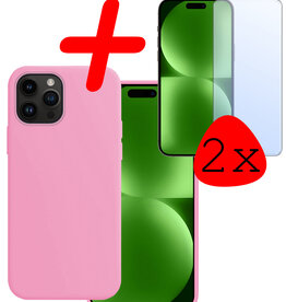 BASEY. BASEY. iPhone 15 Pro Hoesje Siliconen Met 2x Screenprotector - Lichtroze