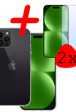 BASEY. Hoes Geschikt voor iPhone 15 Pro Hoesje Siliconen Back Cover Case Met 2x Screenprotector - Hoesje Geschikt voor iPhone 15 Pro Hoes Cover Hoesje - Transparant