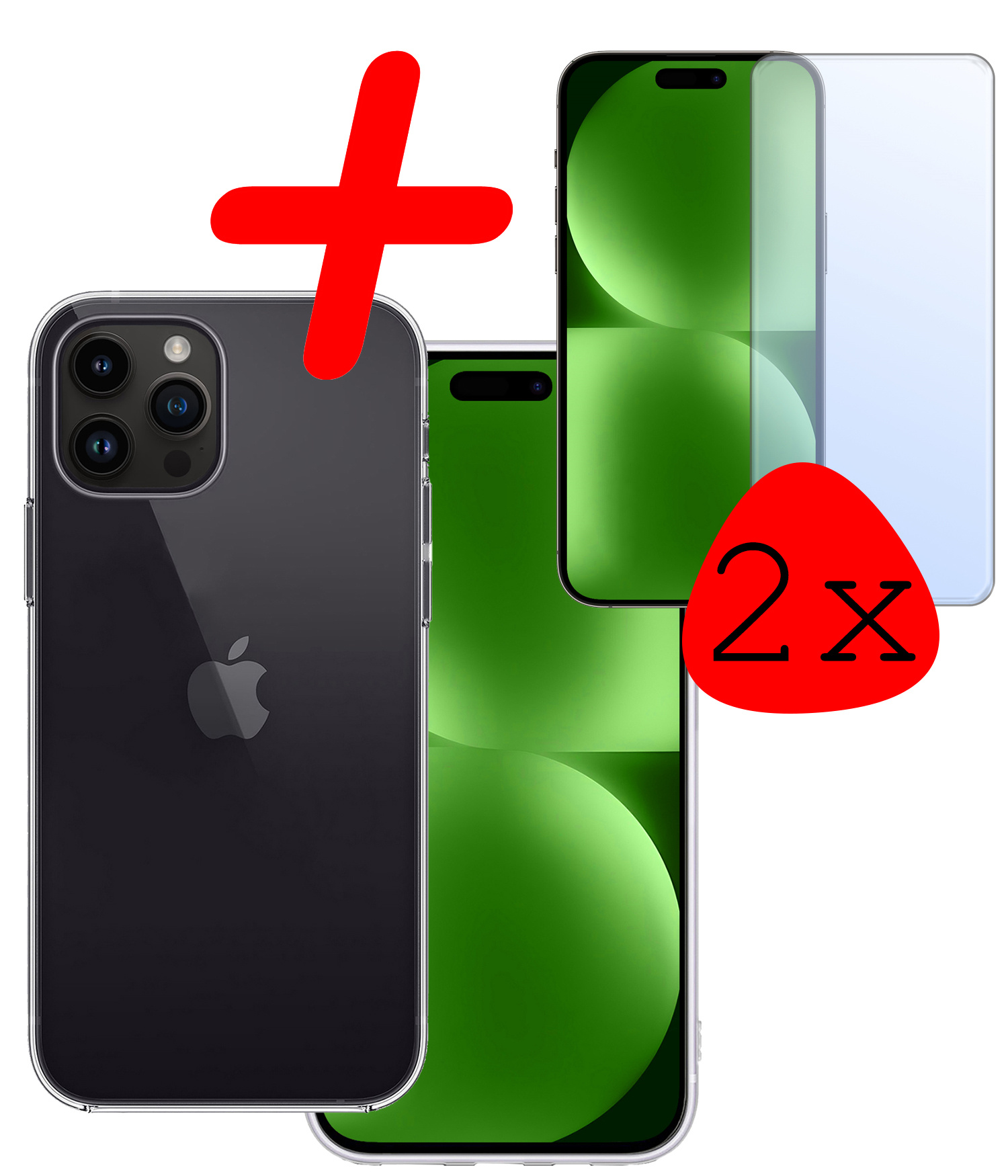 BASEY. Hoes Geschikt voor iPhone 15 Pro Hoesje Siliconen Back Cover Case Met 2x Screenprotector - Hoesje Geschikt voor iPhone 15 Pro Hoes Cover Hoesje - Transparant