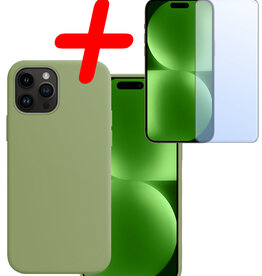 BASEY. BASEY. iPhone 15 Pro Max Hoesje Siliconen Met Screenprotector - Groen