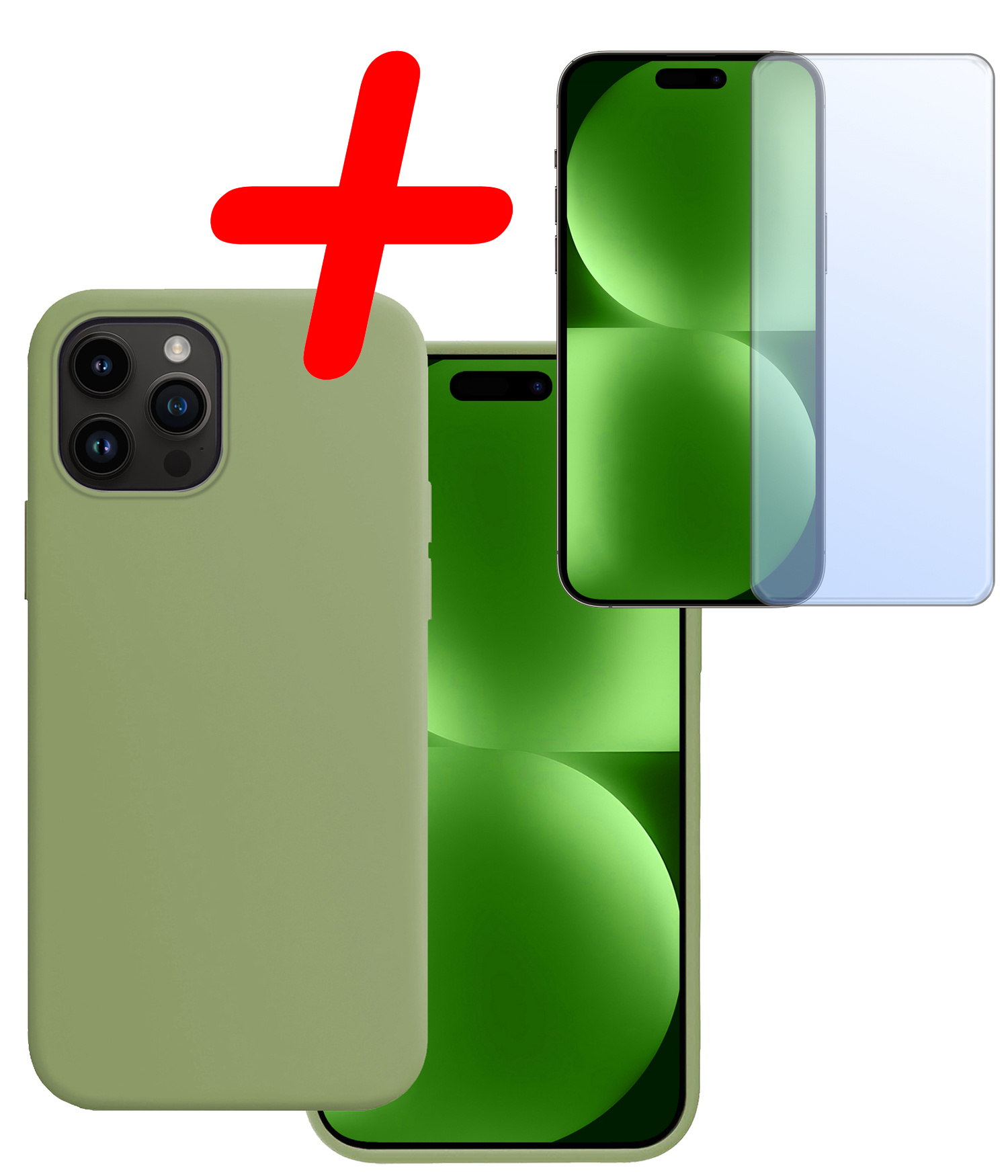 BASEY. Hoes Geschikt voor iPhone 15 Pro Max Hoesje Siliconen Back Cover Case Met Screenprotector - Hoesje Geschikt voor iPhone 15 Pro Max Hoes Cover Hoesje - Groen