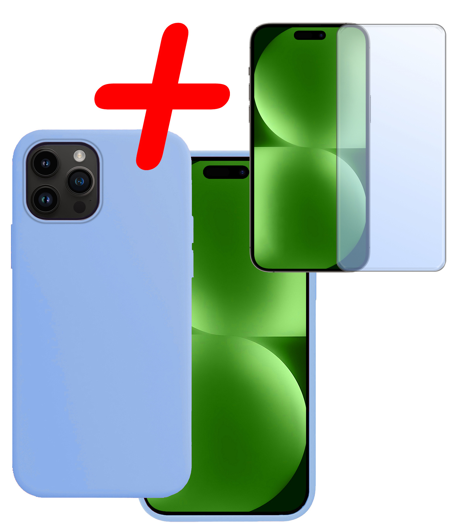 BASEY. Hoes Geschikt voor iPhone 15 Pro Max Hoesje Siliconen Back Cover Case Met Screenprotector - Hoesje Geschikt voor iPhone 15 Pro Max Hoes Cover Hoesje - Lichtblauw