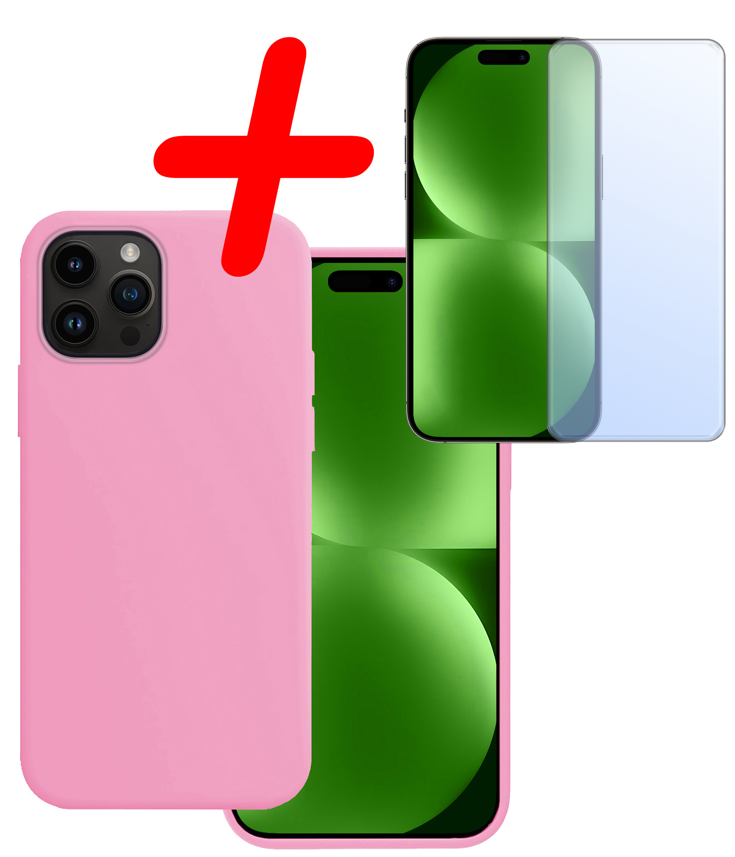 BASEY. Hoes Geschikt voor iPhone 15 Pro Max Hoesje Siliconen Back Cover Case Met Screenprotector - Hoesje Geschikt voor iPhone 15 Pro Max Hoes Cover Hoesje - Lichtroze