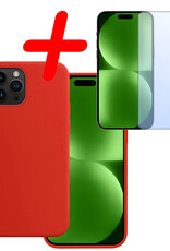 BASEY. Hoes Geschikt voor iPhone 15 Pro Max Hoesje Siliconen Back Cover Case Met Screenprotector - Hoesje Geschikt voor iPhone 15 Pro Max Hoes Cover Hoesje - Rood