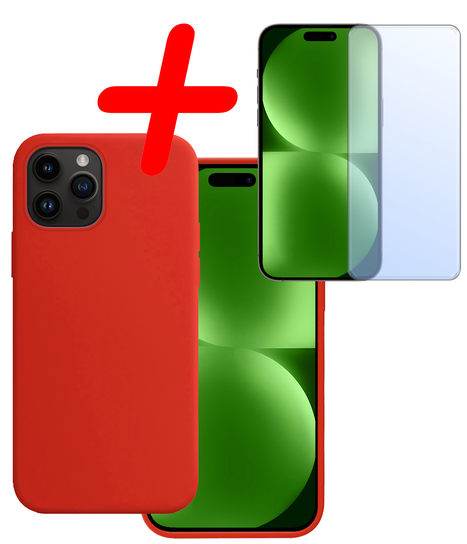 BASEY. Hoes Geschikt voor iPhone 15 Pro Max Hoesje Siliconen Back Cover Case Met Screenprotector - Hoesje Geschikt voor iPhone 15 Pro Max Hoes Cover Hoesje - Rood