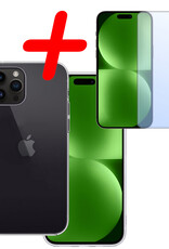 BASEY. Hoes Geschikt voor iPhone 15 Pro Max Hoesje Siliconen Back Cover Case Met Screenprotector - Hoesje Geschikt voor iPhone 15 Pro Max Hoes Cover Hoesje - Transparant