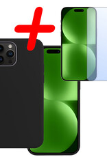 BASEY. Hoes Geschikt voor iPhone 15 Pro Max Hoesje Siliconen Back Cover Case Met Screenprotector - Hoesje Geschikt voor iPhone 15 Pro Max Hoes Cover Hoesje - Zwart