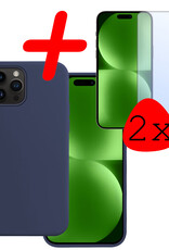 BASEY. Hoes Geschikt voor iPhone 15 Pro Max Hoesje Siliconen Back Cover Case Met 2x Screenprotector - Hoesje Geschikt voor iPhone 15 Pro Max Hoes Cover Hoesje - Donkerblauw