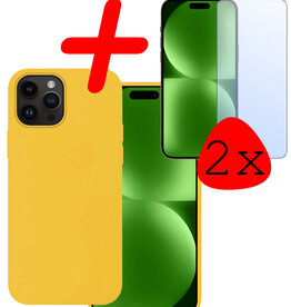 BASEY. BASEY. iPhone 15 Pro Max Hoesje Siliconen Met 2x Screenprotector - Geel