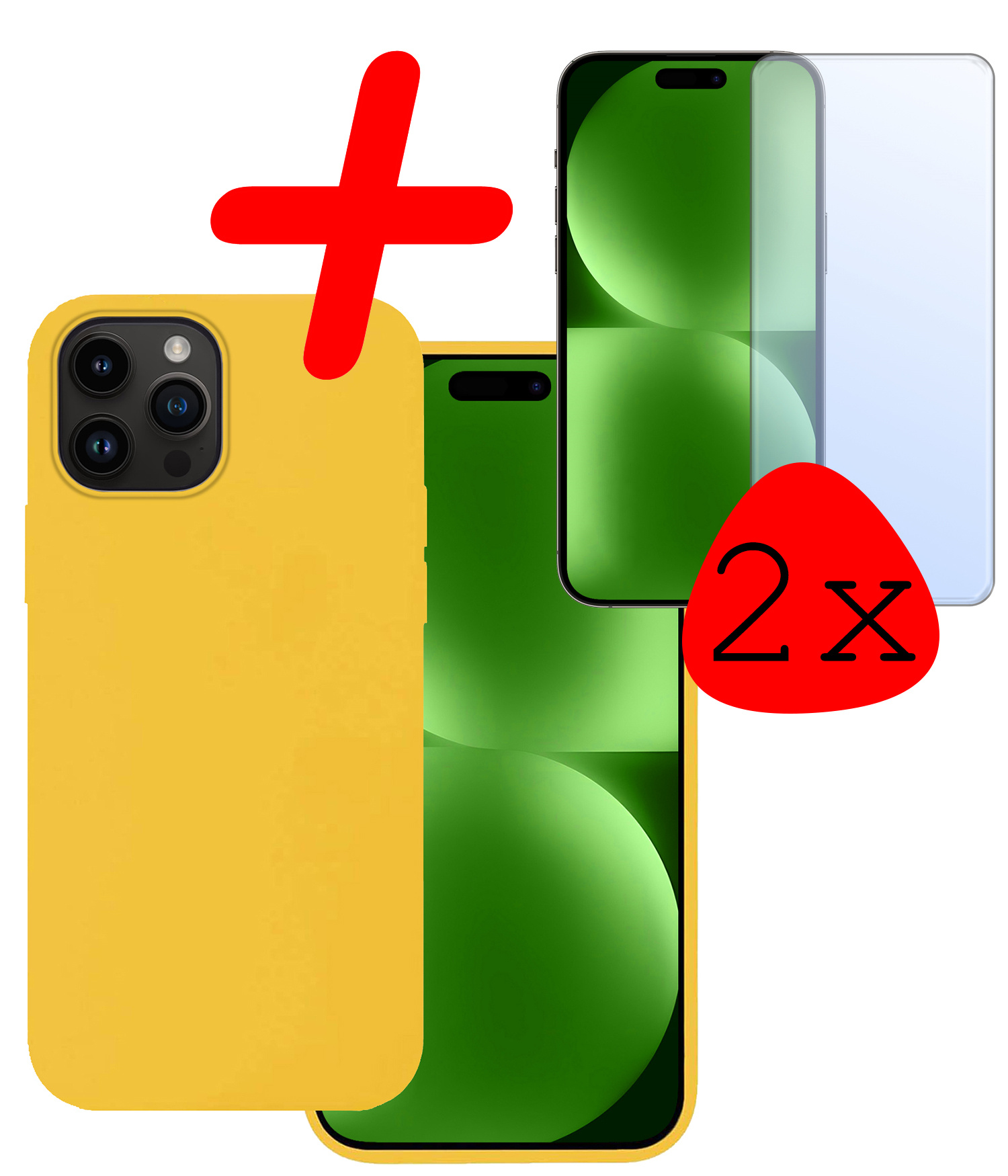 BASEY. Hoes Geschikt voor iPhone 15 Pro Max Hoesje Siliconen Back Cover Case Met 2x Screenprotector - Hoesje Geschikt voor iPhone 15 Pro Max Hoes Cover Hoesje - Geel