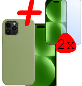 BASEY. BASEY. iPhone 15 Pro Max Hoesje Siliconen Met 2x Screenprotector - Groen