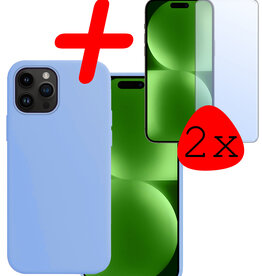 BASEY. BASEY. iPhone 15 Pro Max Hoesje Siliconen Met 2x Screenprotector - Lichtblauw