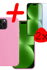 BASEY. Hoes Geschikt voor iPhone 15 Pro Max Hoesje Siliconen Back Cover Case Met 2x Screenprotector - Hoesje Geschikt voor iPhone 15 Pro Max Hoes Cover Hoesje - Lichtroze