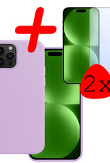 BASEY. Hoes Geschikt voor iPhone 15 Pro Max Hoesje Siliconen Back Cover Case Met 2x Screenprotector - Hoesje Geschikt voor iPhone 15 Pro Max Hoes Cover Hoesje - Lila
