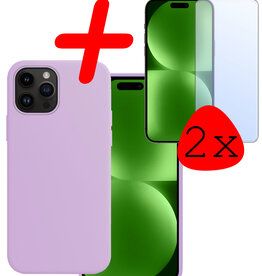 BASEY. BASEY. iPhone 15 Pro Max Hoesje Siliconen Met 2x Screenprotector - Lila