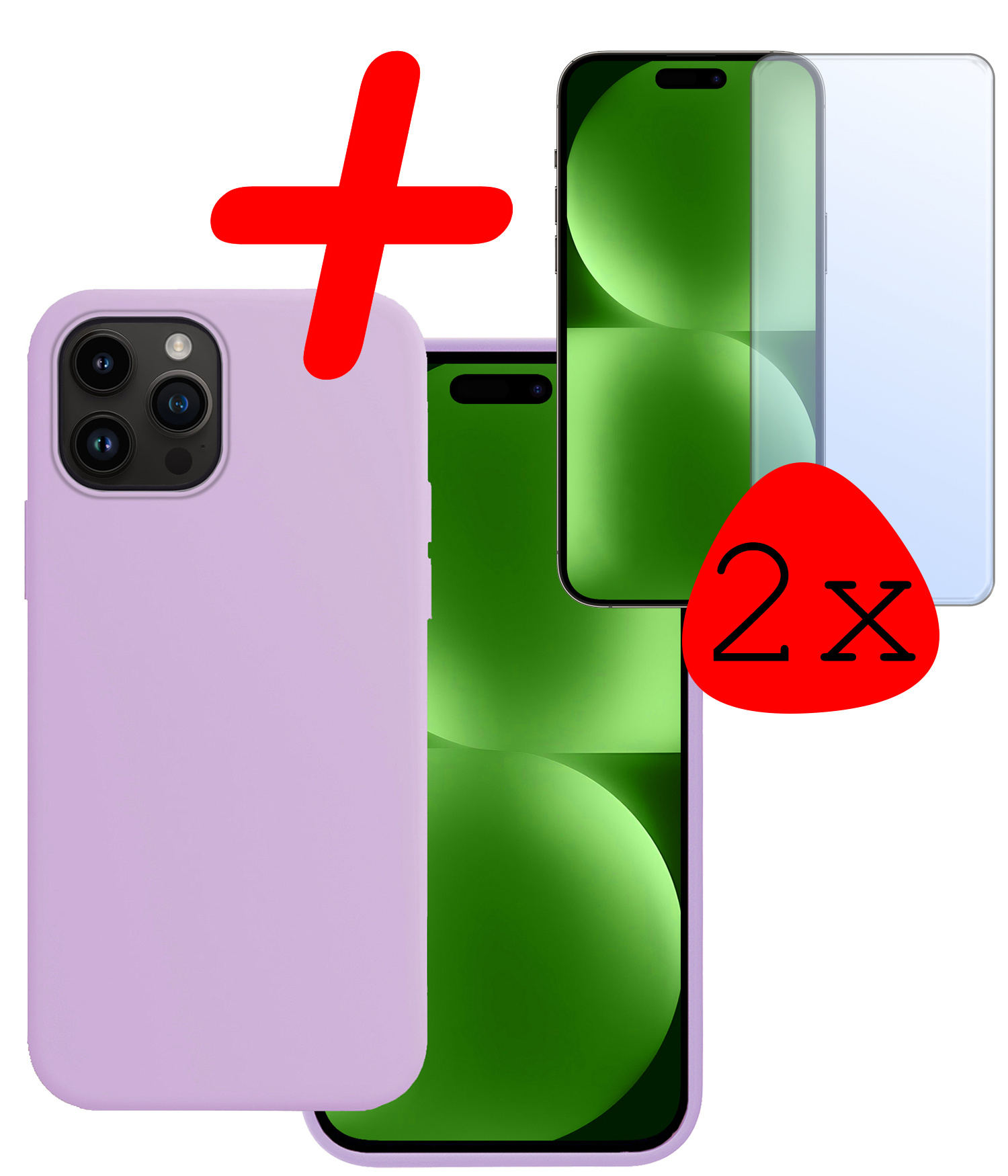 BASEY. Hoes Geschikt voor iPhone 15 Pro Max Hoesje Siliconen Back Cover Case Met 2x Screenprotector - Hoesje Geschikt voor iPhone 15 Pro Max Hoes Cover Hoesje - Lila