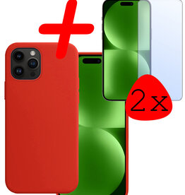 BASEY. BASEY. iPhone 15 Pro Max Hoesje Siliconen Met 2x Screenprotector - Rood