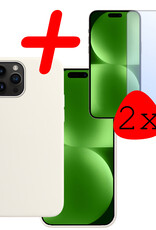 BASEY. Hoes Geschikt voor iPhone 15 Pro Max Hoesje Siliconen Back Cover Case Met 2x Screenprotector - Hoesje Geschikt voor iPhone 15 Pro Max Hoes Cover Hoesje - Wit