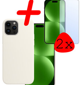 BASEY. BASEY. iPhone 15 Pro Max Hoesje Siliconen Met 2x Screenprotector - Wit