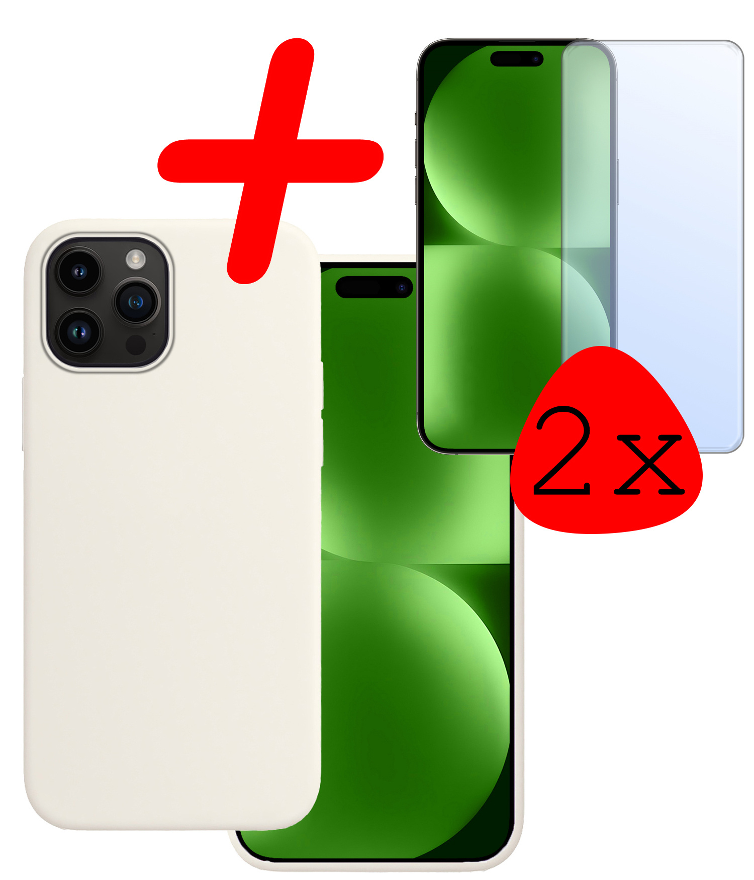 BASEY. Hoes Geschikt voor iPhone 15 Pro Max Hoesje Siliconen Back Cover Case Met 2x Screenprotector - Hoesje Geschikt voor iPhone 15 Pro Max Hoes Cover Hoesje - Wit