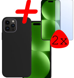 BASEY. BASEY. iPhone 15 Pro Max Hoesje Siliconen Met 2x Screenprotector - Zwart