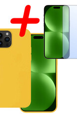 BASEY. Hoes Geschikt voor iPhone 15 Pro Hoesje Siliconen Back Cover Case Met Screenprotector - Hoesje Geschikt voor iPhone 15 Pro Hoes Cover Hoesje - Geel